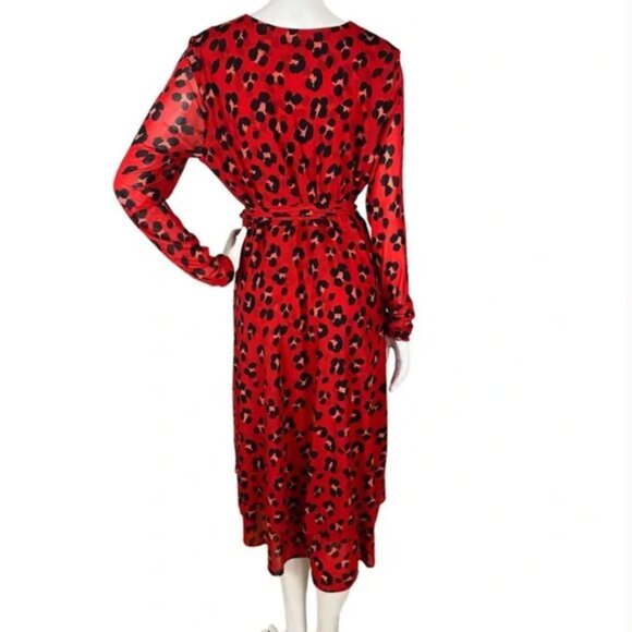 CAbi 5771 Vivien Siren Wrap Midi Dress Red and Black Leopard Animal Print V-Neck - Picture 5 of 16